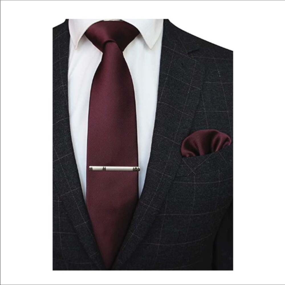 Maroon Solid Necktie Set - image 2